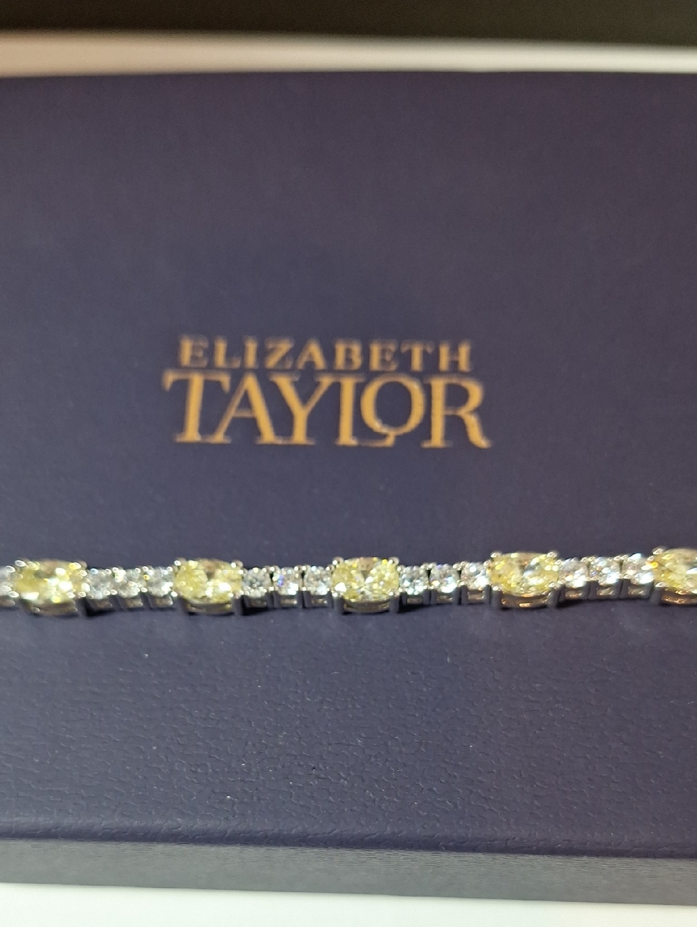 Elizabeth Taylor Simulated Canary Yellow and White Silver Tone Tennis Bracelet